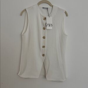 Zara button down white top
